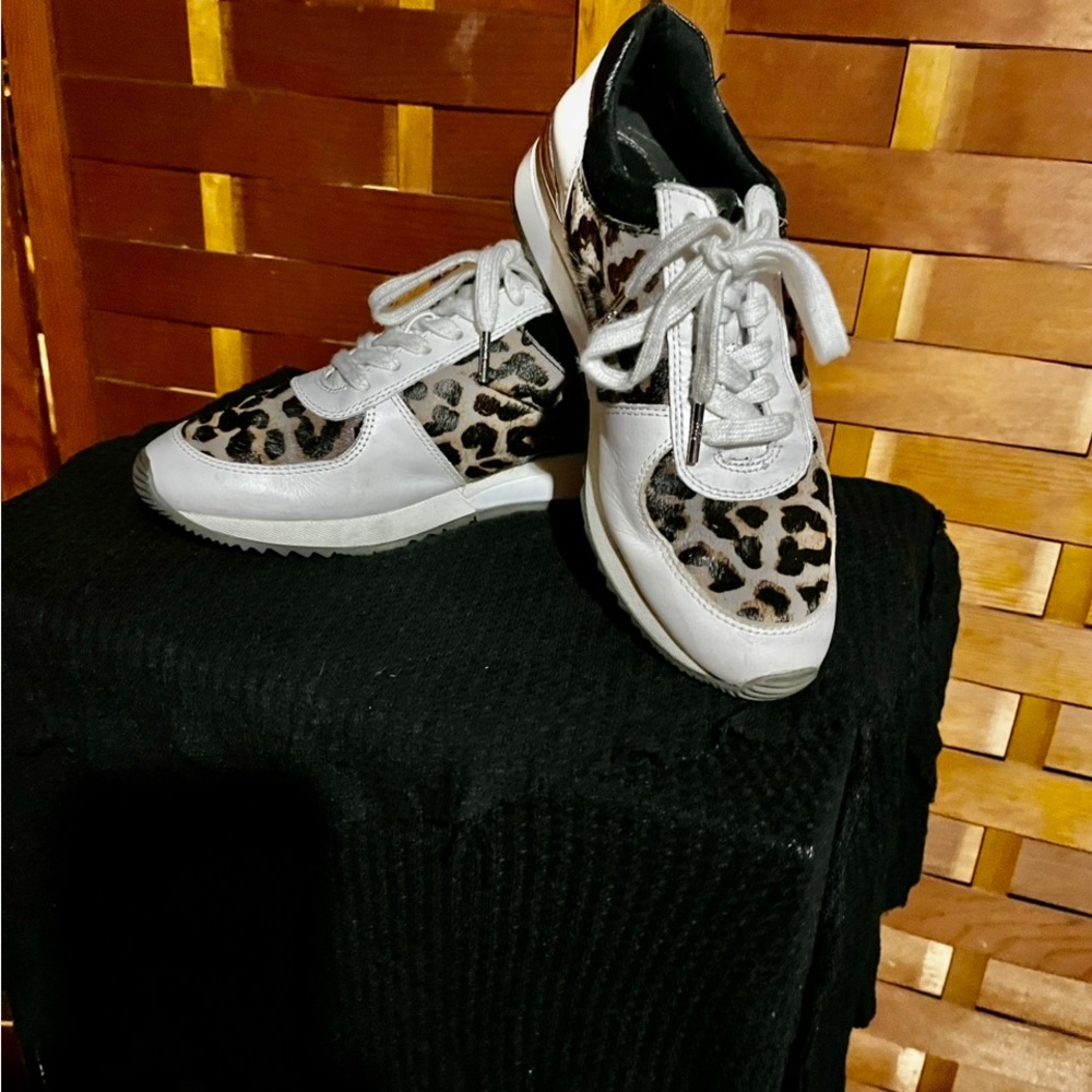 MICHAEL Michael Kors White and Black Sneakers with Animal Print